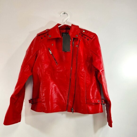 SPYM Faux Leather Moto Jacket Red Size Medium NWT - Picture 1 of 12